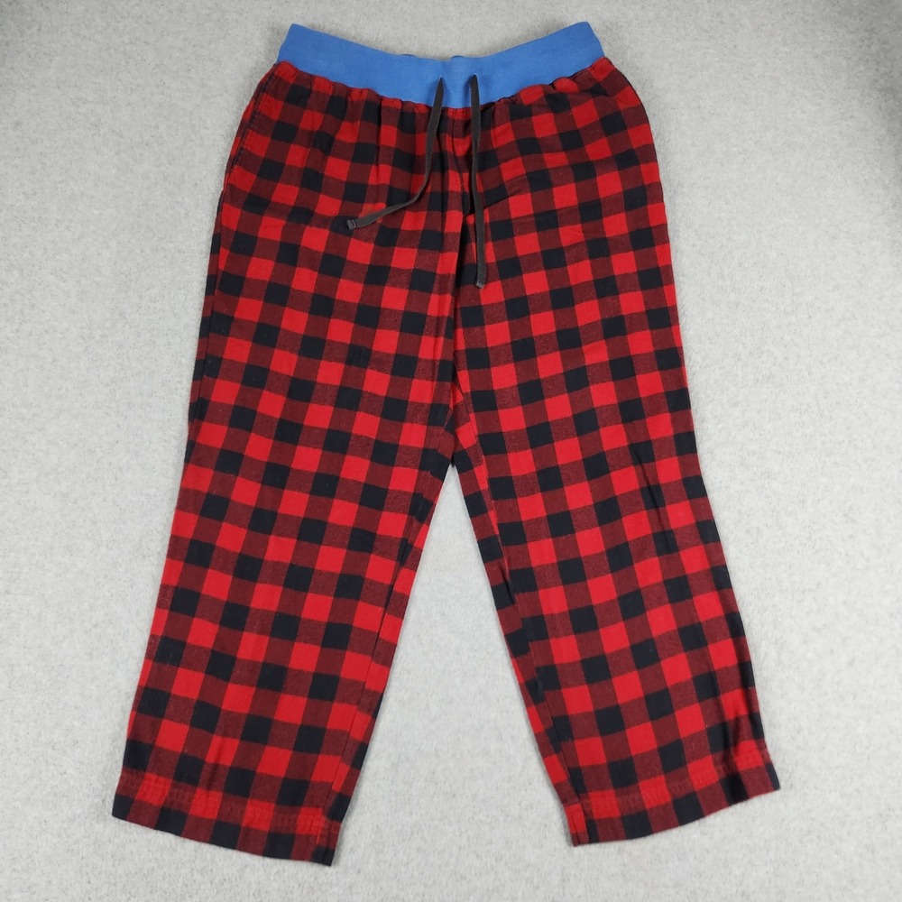L.L.Bean Pajama Pants Womens M Petite Red Black Buffalo Plaid Flannel Drawstring